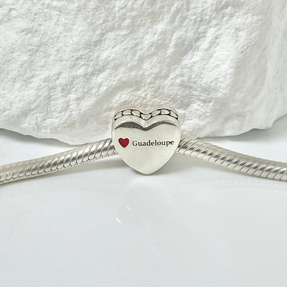 Pandora Guadeloupe Flag S925 Silver Heart Bead Charm - Picture 3 of 3